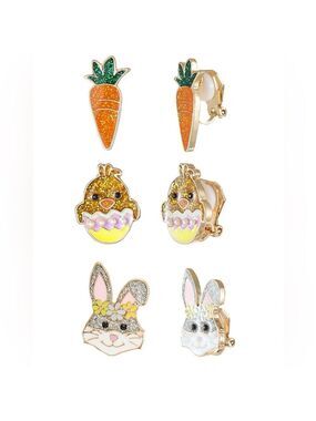 🐰Way to Celebrate Easter Trio Clip-On Earrings Set- Bunny, Chick & Carrot- Gold